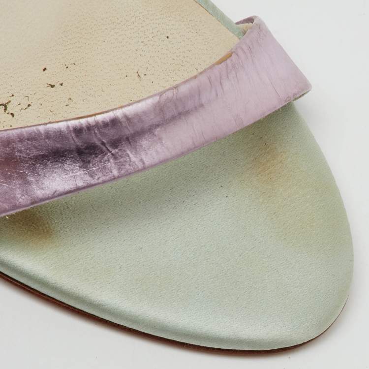 Pre Owned Sophia Webster Mint Green/Lilac Satin and Leather Evangeline Ankle Strap Sandals Size 38