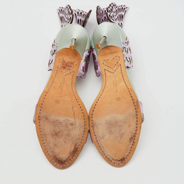 Pre Owned Sophia Webster Mint Green/Lilac Satin and Leather Evangeline Ankle Strap Sandals Size 38