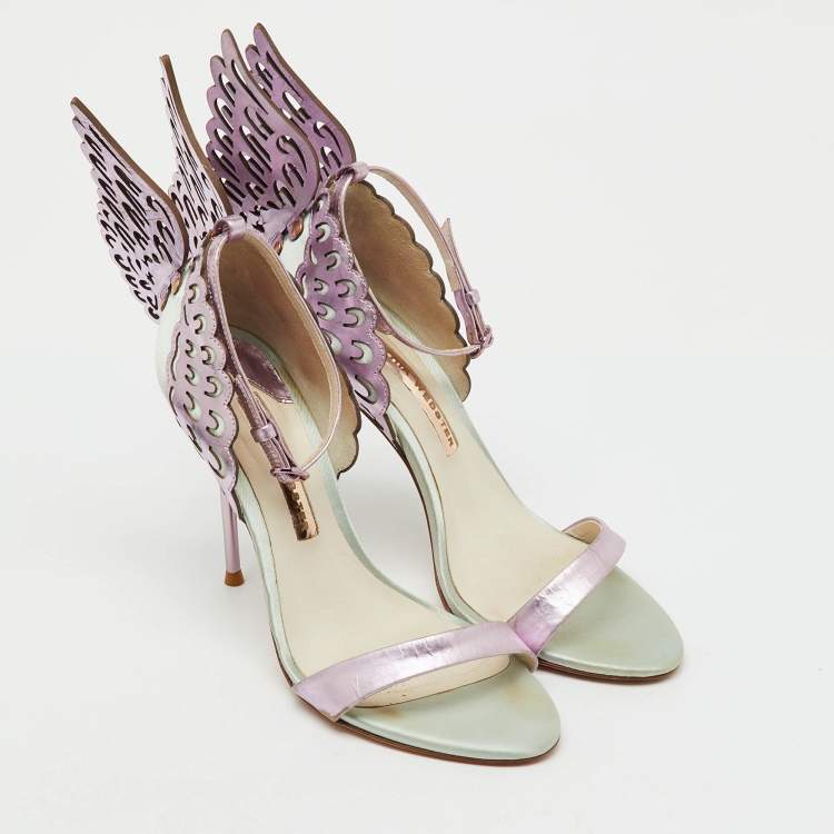 Pre Owned Sophia Webster Mint Green/Lilac Satin and Leather Evangeline Ankle Strap Sandals Size 38