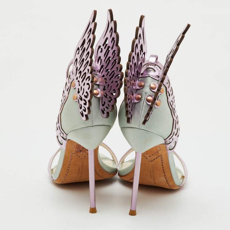 Pre Owned Sophia Webster Mint Green/Lilac Satin and Leather Evangeline Ankle Strap Sandals Size 38