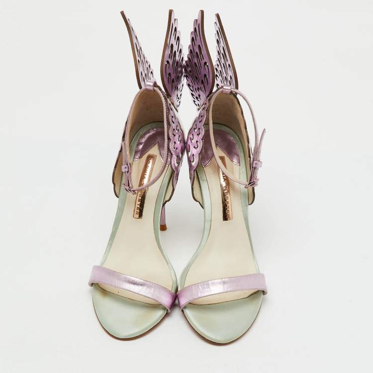 Pre Owned Sophia Webster Mint Green/Lilac Satin and Leather Evangeline Ankle Strap Sandals Size 38