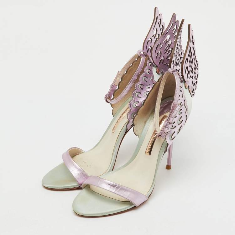 Pre Owned Sophia Webster Mint Green/Lilac Satin and Leather Evangeline Ankle Strap Sandals Size 38