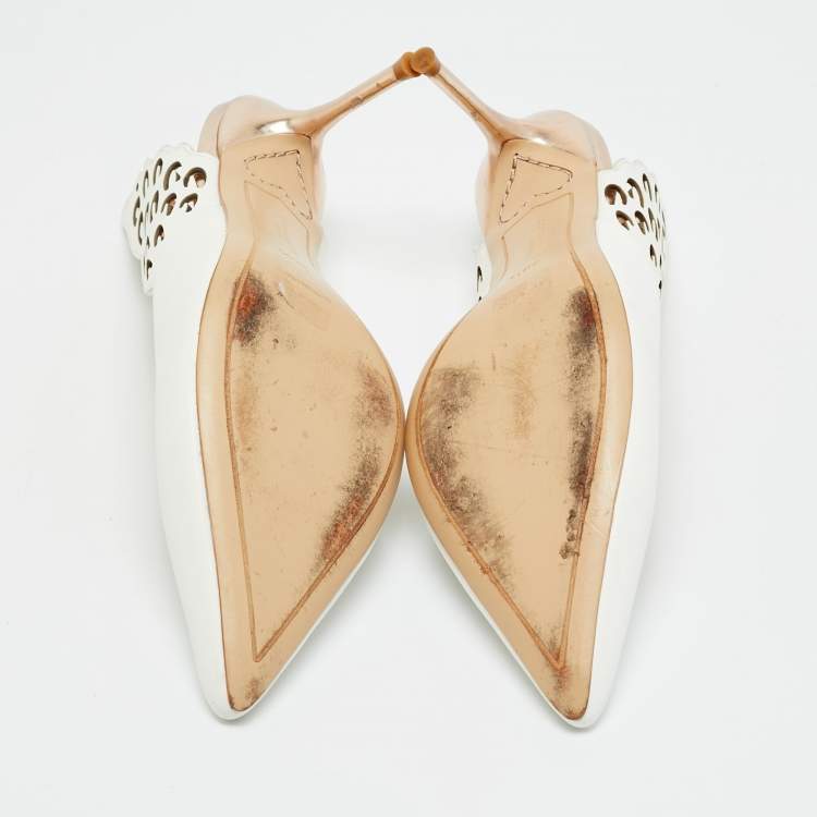 Pre Owned Sophia Webster White Leather Angelo Slingback Pumps Size 35.5