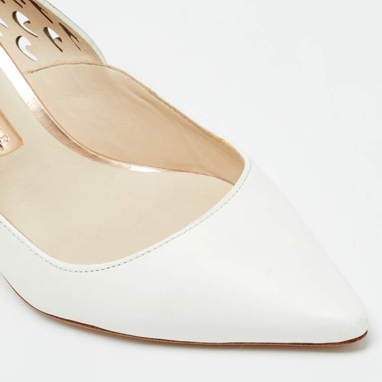 Pre Owned Sophia Webster White Leather Angelo Slingback Pumps Size 35.5