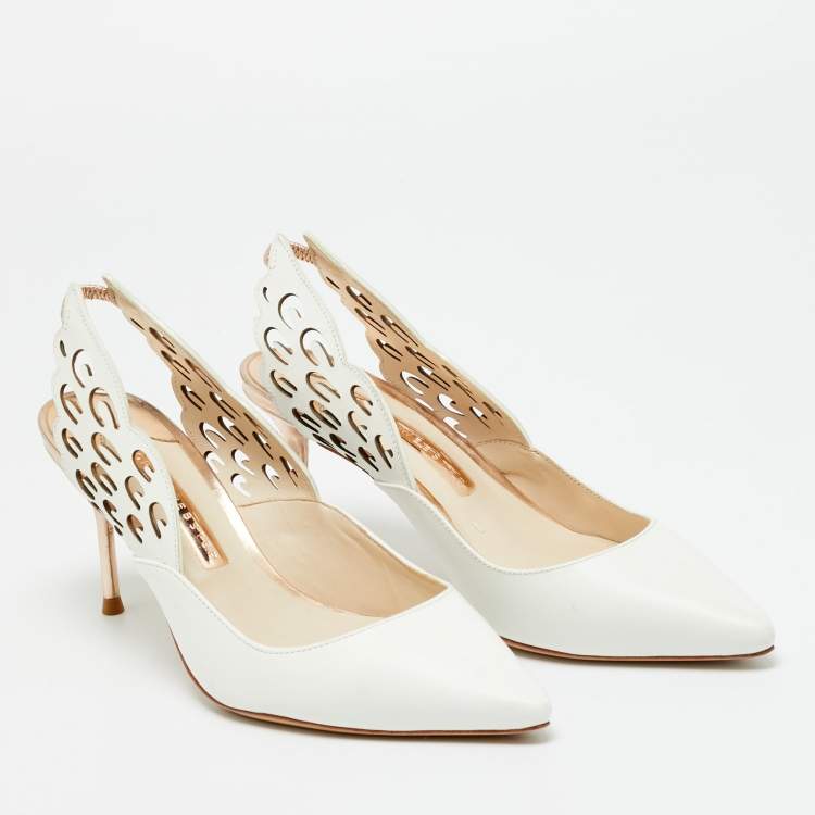 Pre Owned Sophia Webster White Leather Angelo Slingback Pumps Size 35.5