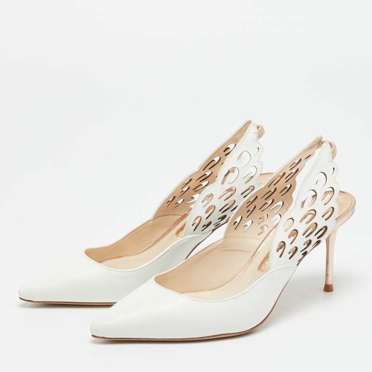 Pre Owned Sophia Webster White Leather Angelo Slingback Pumps Size 35.5