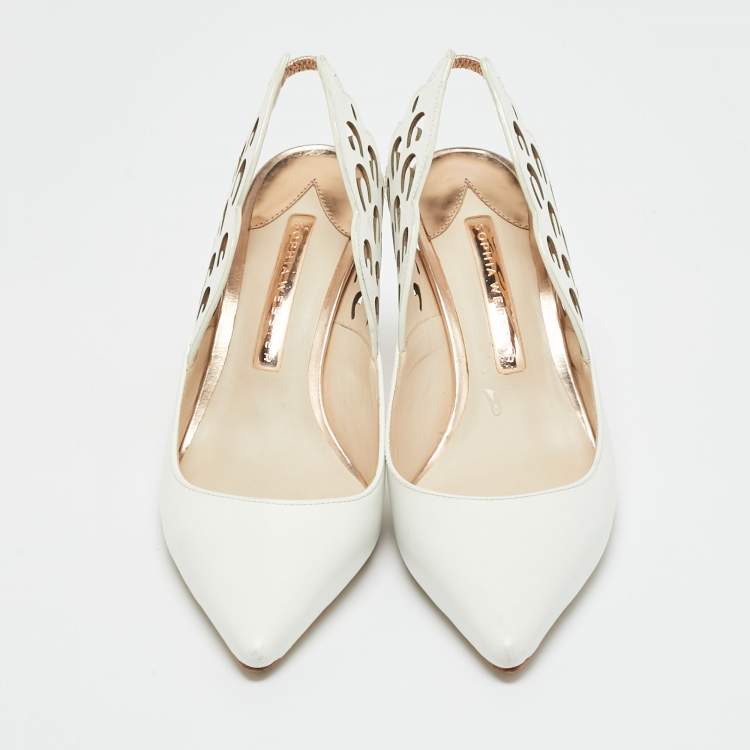 Pre Owned Sophia Webster White Leather Angelo Slingback Pumps Size 35.5