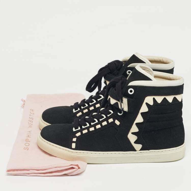 Pre Owned Sophia Webster Black/White Suede and Patent Leather Riko Sneakers Size 39.5