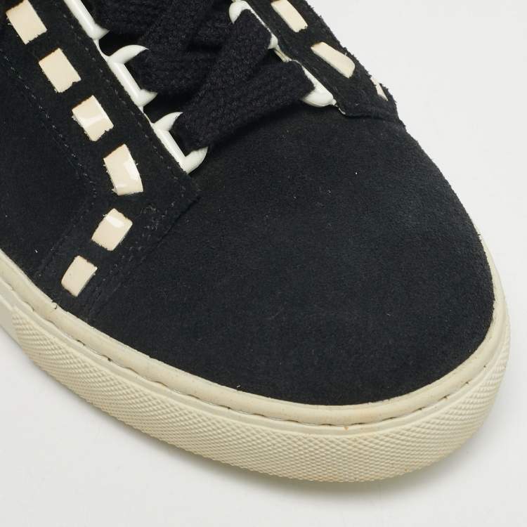 Pre Owned Sophia Webster Black/White Suede and Patent Leather Riko Sneakers Size 39.5
