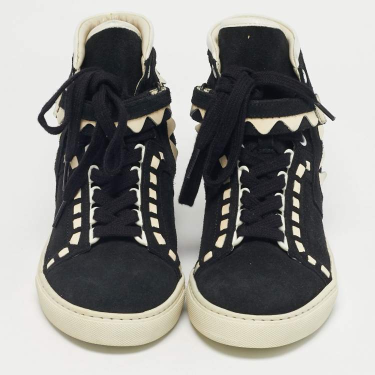 Pre Owned Sophia Webster Black/White Suede and Patent Leather Riko Sneakers Size 39.5