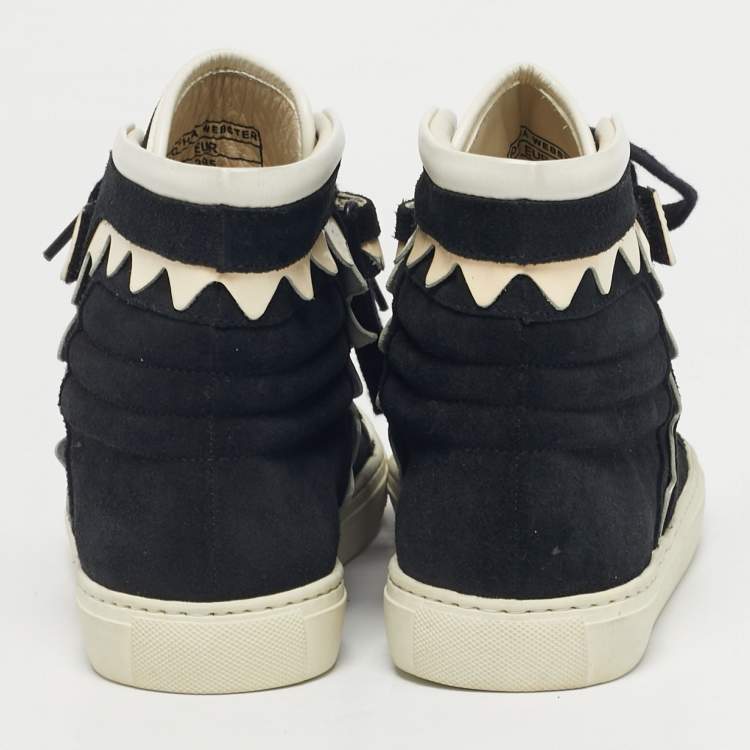 Pre Owned Sophia Webster Black/White Suede and Patent Leather Riko Sneakers Size 39.5