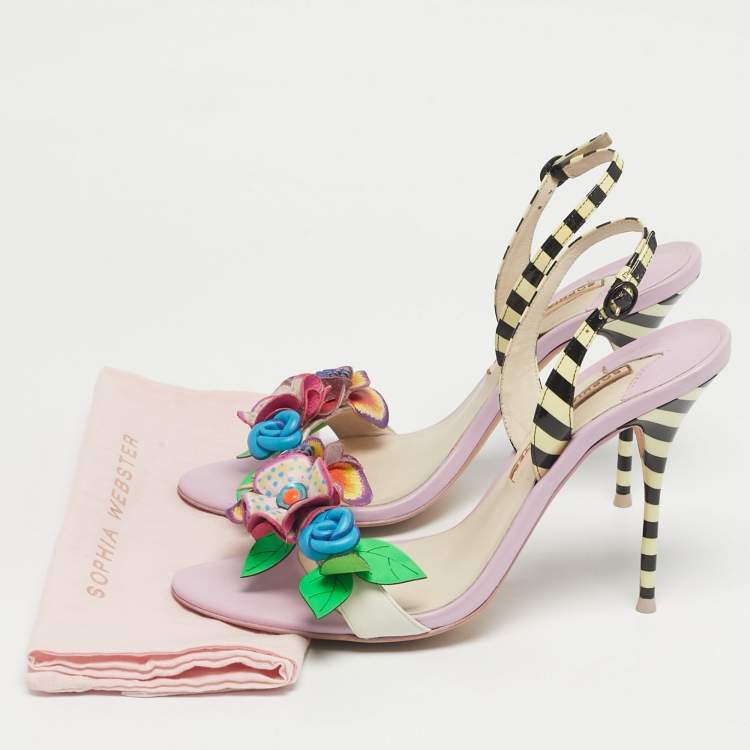 Pre Owned Sophia Webster Multicolor Leather Lilico Underwater Floral Embellished Slingback Sandals Size 40