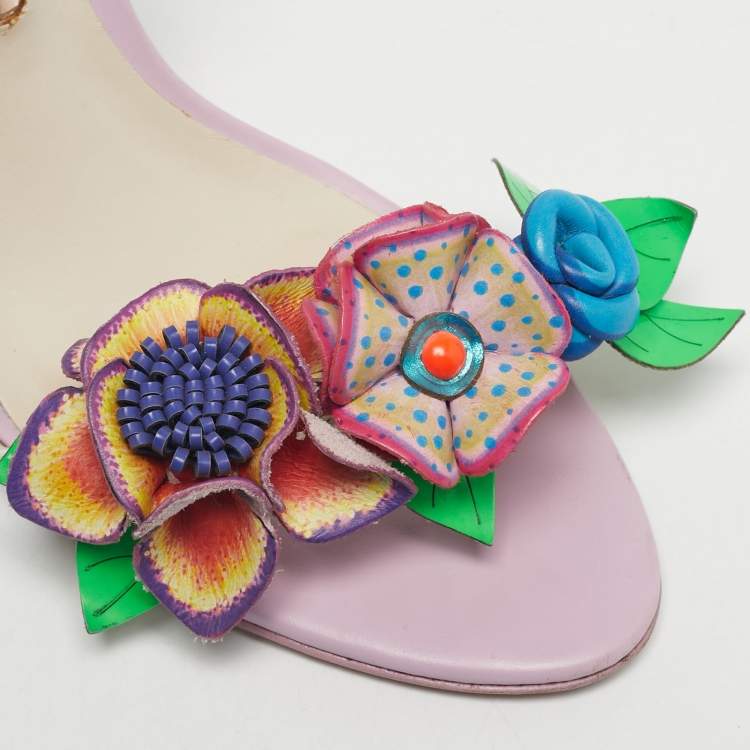 Pre Owned Sophia Webster Multicolor Leather Lilico Underwater Floral Embellished Slingback Sandals Size 40