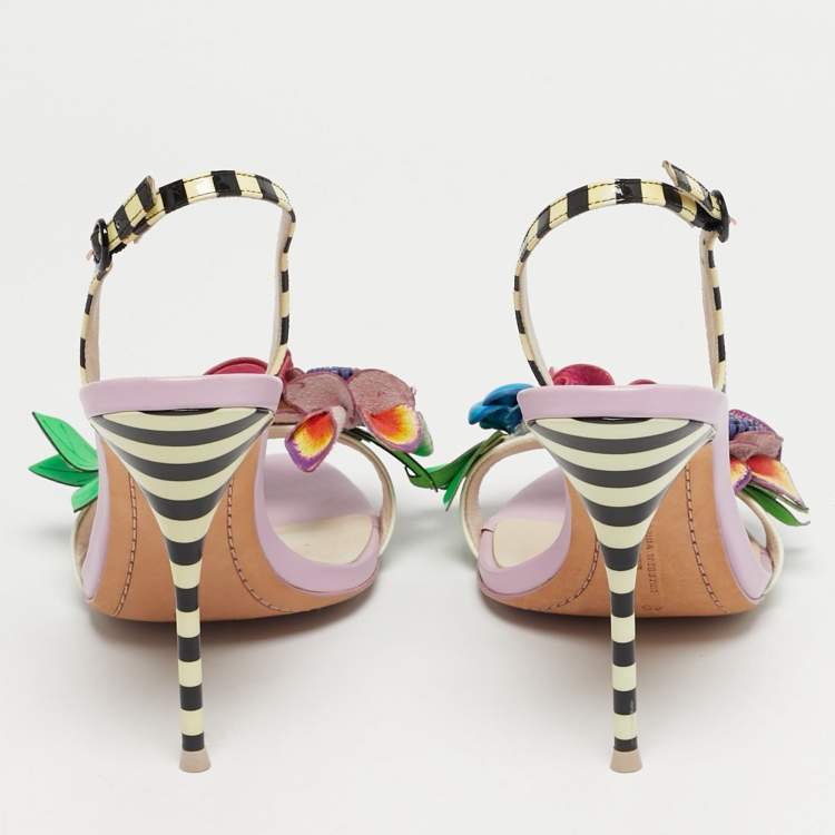 Pre Owned Sophia Webster Multicolor Leather Lilico Underwater Floral Embellished Slingback Sandals Size 40