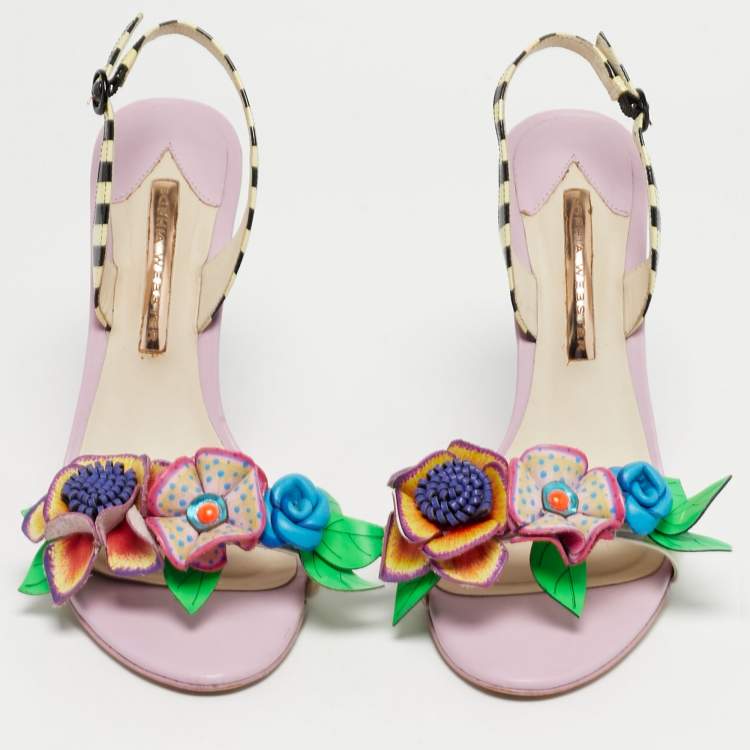 Pre Owned Sophia Webster Multicolor Leather Lilico Underwater Floral Embellished Slingback Sandals Size 40