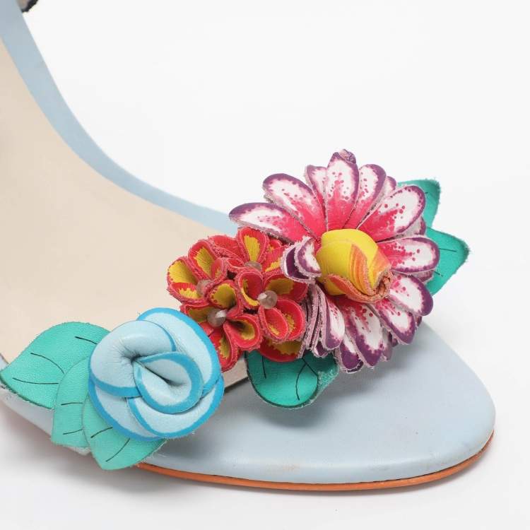 Pre Owned Sophia Webster Multicolor Leather Lilico Flower Embellished Ankle Strap Open Toe Sandals Size 39.5
