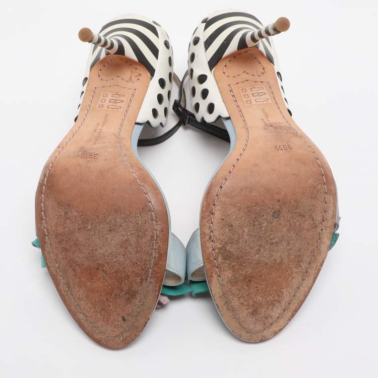 Pre Owned Sophia Webster Multicolor Leather Lilico Flower Embellished Ankle Strap Open Toe Sandals Size 39.5