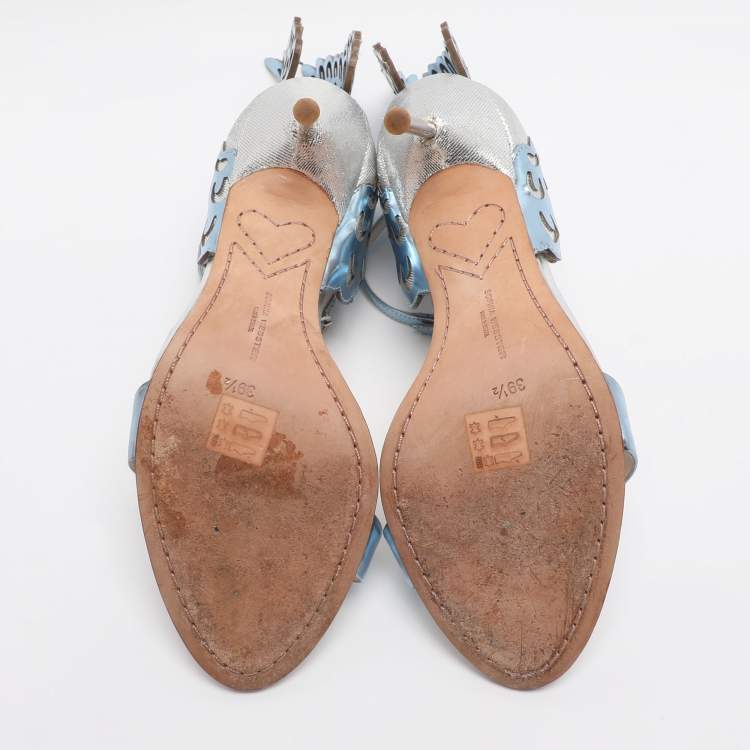 Pre Owned Sophia Webster Metallic Blue/Silver Leather Evangeline and Lurex Wings Open Toe Sandals Size 39.5