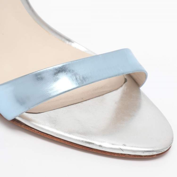 Pre Owned Sophia Webster Metallic Blue/Silver Leather Evangeline and Lurex Wings Open Toe Sandals Size 39.5