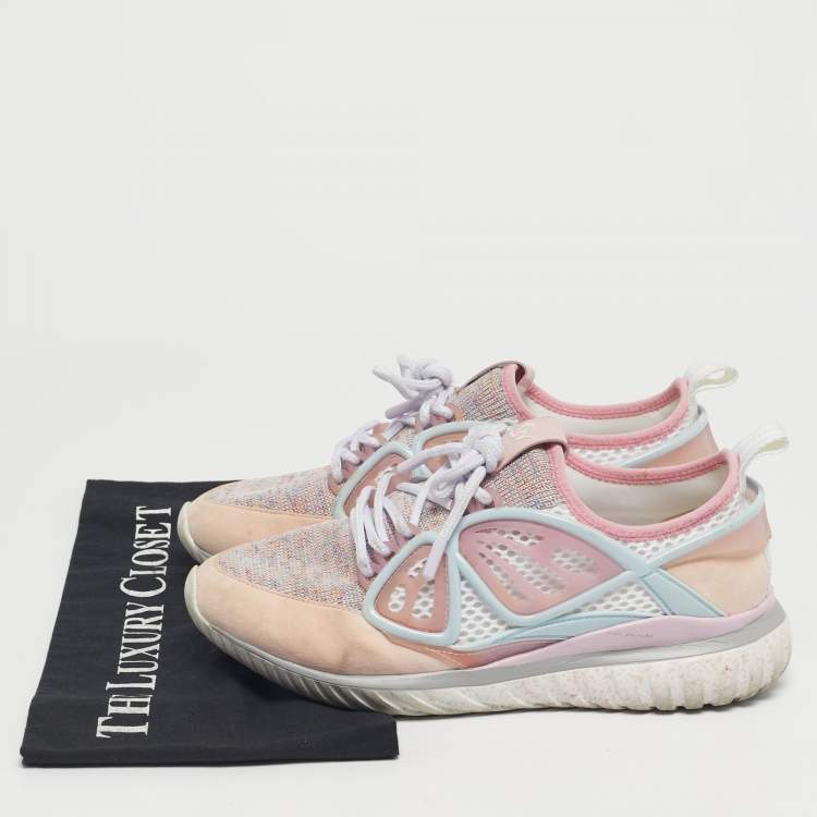 Pre Owned Sophia Webster Pink Knit Fabric, Suede and Rubber Candyfloss Fly By Sneakers Size 38