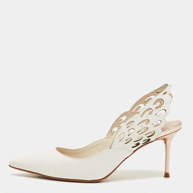 Pre Owned Sophia Webster Angelo Size 35.5 Beige Leather Slingback Pumps