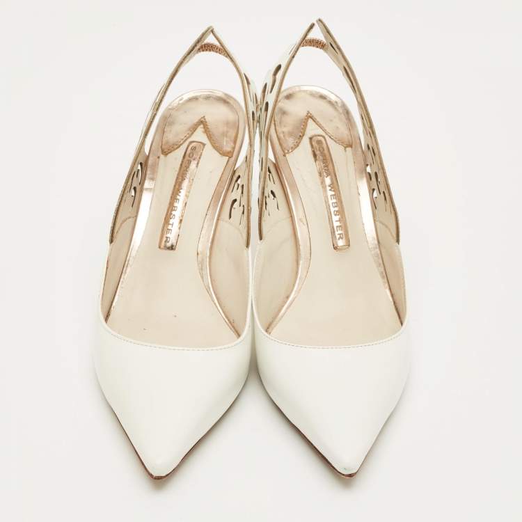 Pre Owned Sophia Webster Angelo Size 35.5 Beige Leather Slingback Pumps