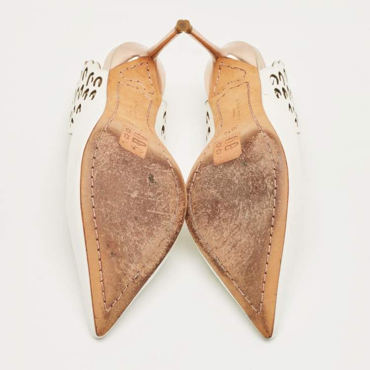 Pre Owned Sophia Webster Angelo Size 35.5 Beige Leather Slingback Pumps