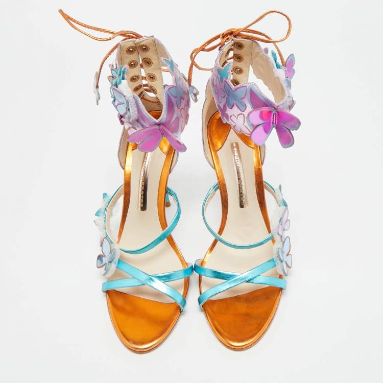 Pre Owned Sophia Webster Harmony Butterfly Size 38 Multicolor Patent Leather Ankle Cuff Sandals