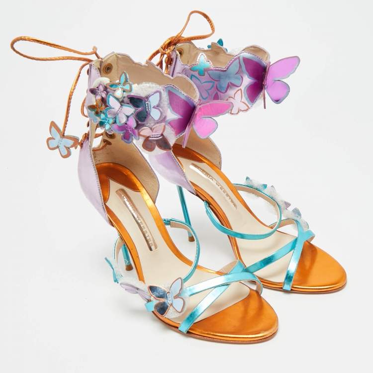 Pre Owned Sophia Webster Harmony Butterfly Size 38 Multicolor Patent Leather Ankle Cuff Sandals