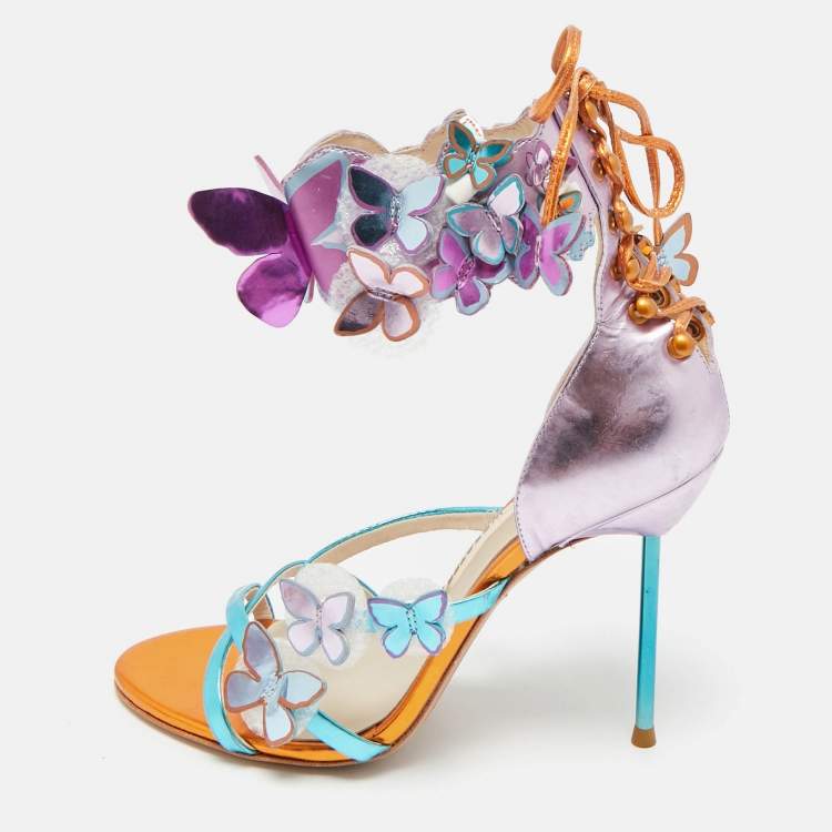 Pre Owned Sophia Webster Harmony Butterfly Size 38 Multicolor Patent Leather Ankle Cuff Sandals
