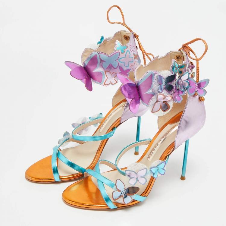 Pre Owned Sophia Webster Harmony Butterfly Size 38 Multicolor Patent Leather Ankle Cuff Sandals