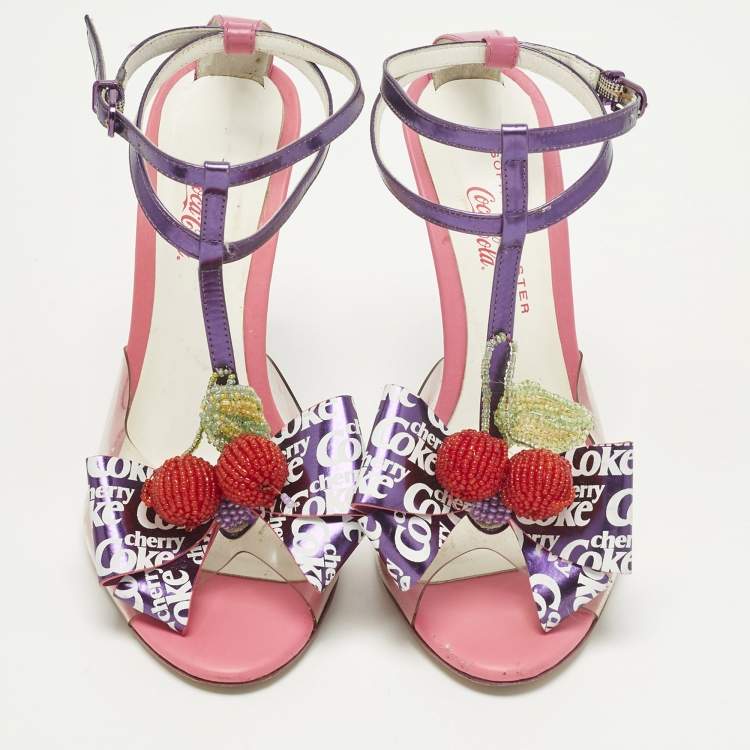 Pre Owned Sophia Webster Lana Size 37 Pink Leather and PVC Cherry Coke Ankle Strap Sandals