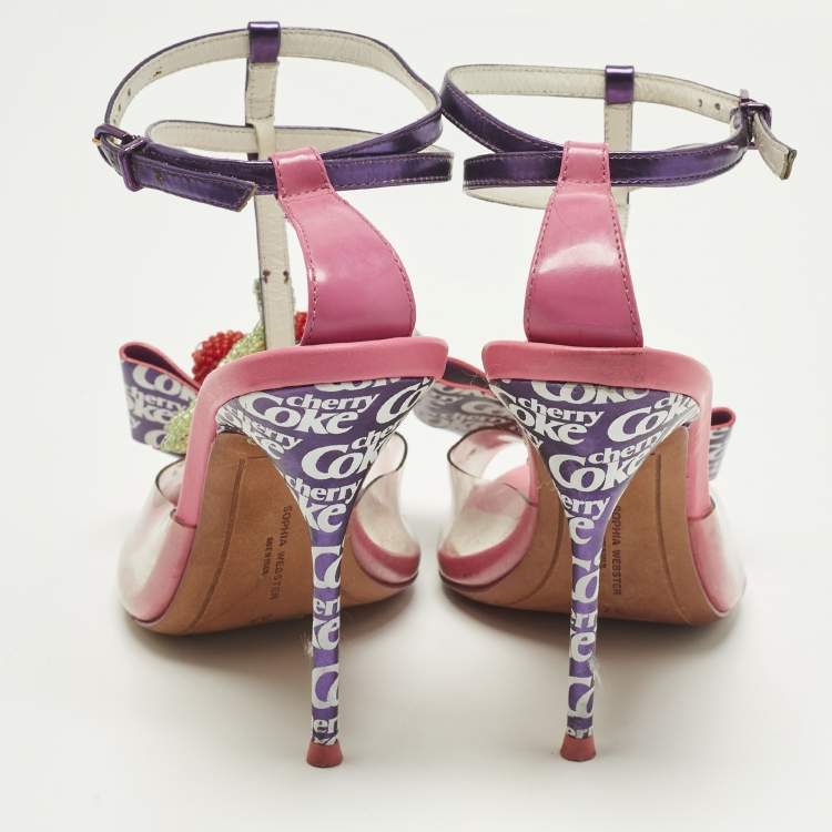 Pre Owned Sophia Webster Lana Size 37 Pink Leather and PVC Cherry Coke Ankle Strap Sandals