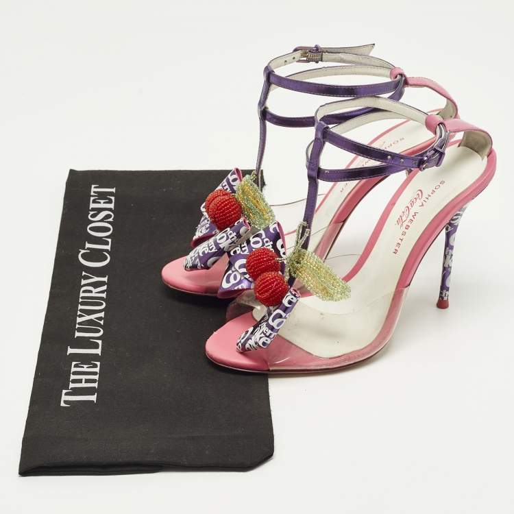 Pre Owned Sophia Webster Lana Size 37 Pink Leather and PVC Cherry Coke Ankle Strap Sandals