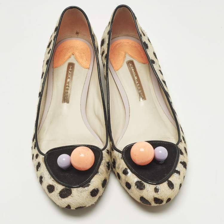 Pre Owned Sophia Webster Size 39 Multicolor Leopard Print Calf Hair Pompom Ballet Flats