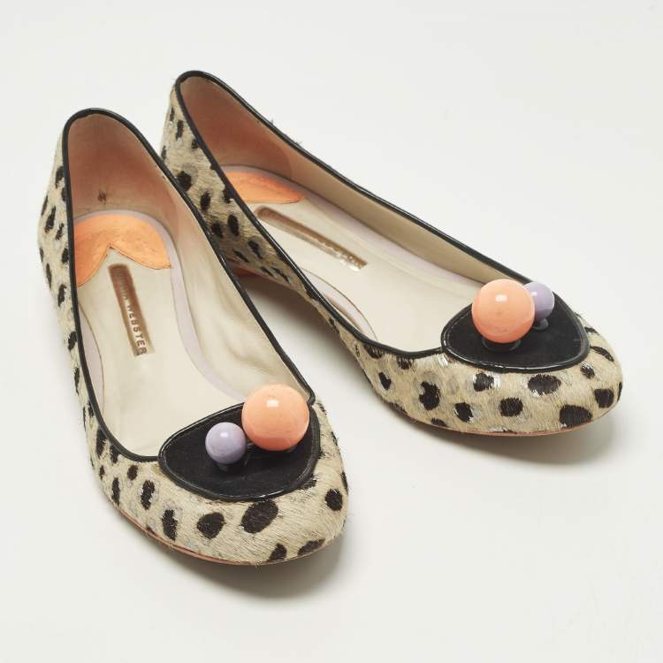 Pre Owned Sophia Webster Size 39 Multicolor Leopard Print Calf Hair Pompom Ballet Flats