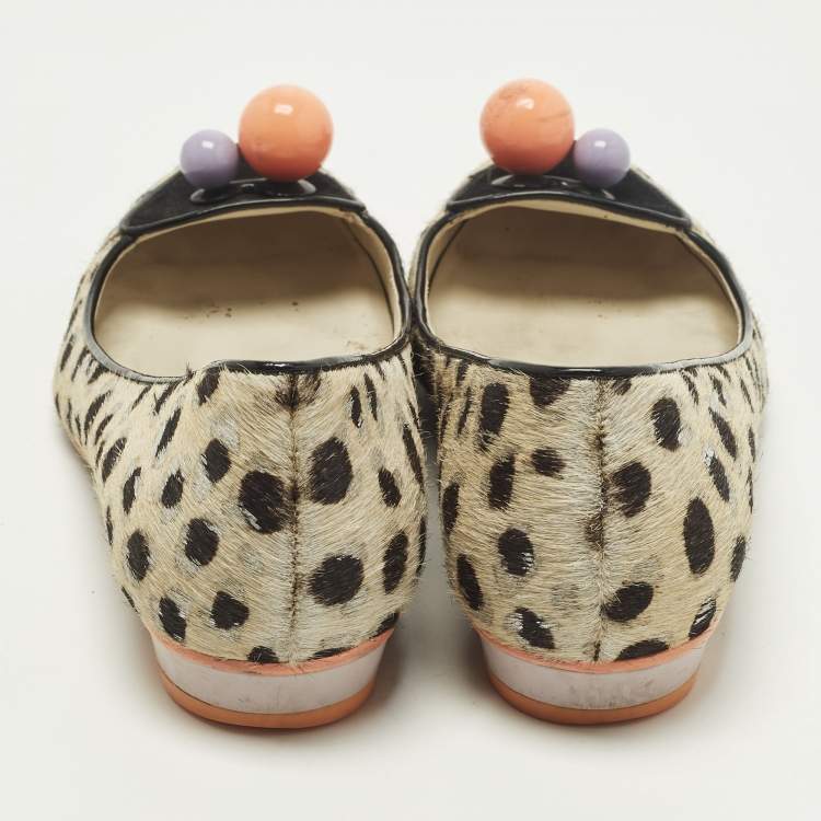 Pre Owned Sophia Webster Size 39 Multicolor Leopard Print Calf Hair Pompom Ballet Flats