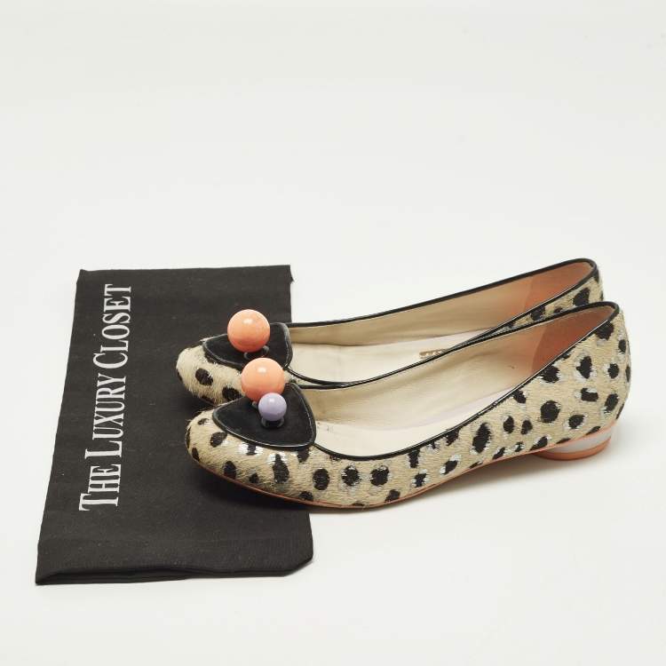 Pre Owned Sophia Webster Size 39 Multicolor Leopard Print Calf Hair Pompom Ballet Flats