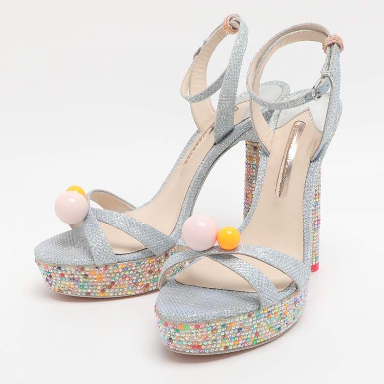 Pre Owned Sophia Webster Loren Dreamy Size 40.5 Blue Lurex Fabric Platform Ankle Strap Sandals