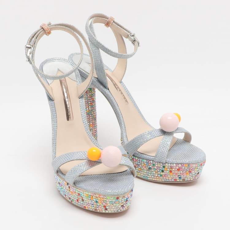 Pre Owned Sophia Webster Loren Dreamy Size 40.5 Blue Lurex Fabric Platform Ankle Strap Sandals