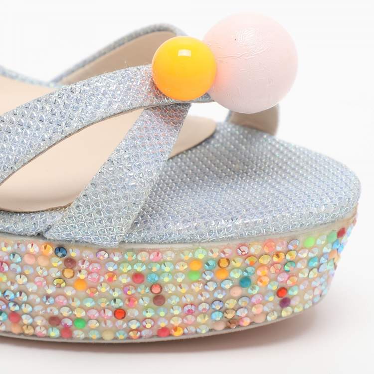 Pre Owned Sophia Webster Loren Dreamy Size 40.5 Blue Lurex Fabric Platform Ankle Strap Sandals