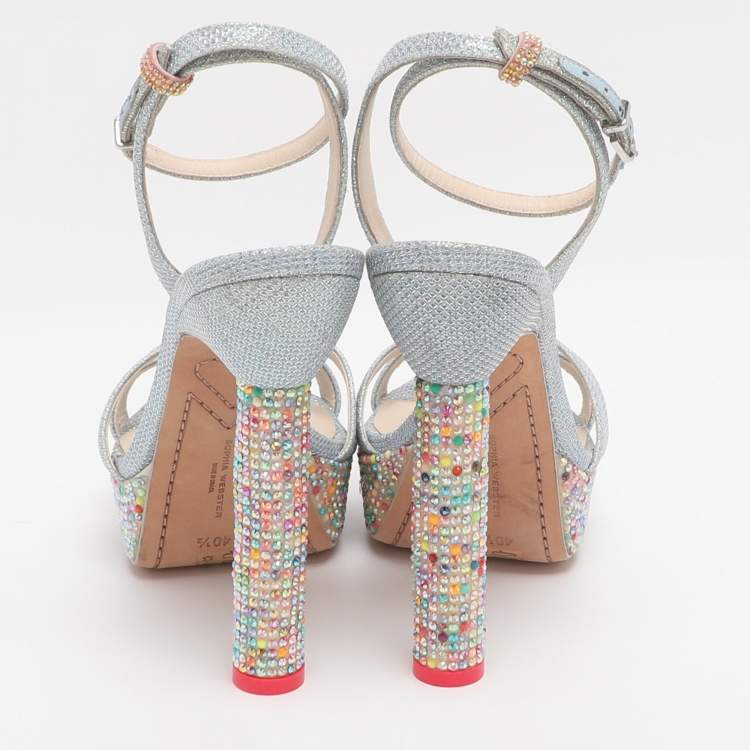 Pre Owned Sophia Webster Loren Dreamy Size 40.5 Blue Lurex Fabric Platform Ankle Strap Sandals