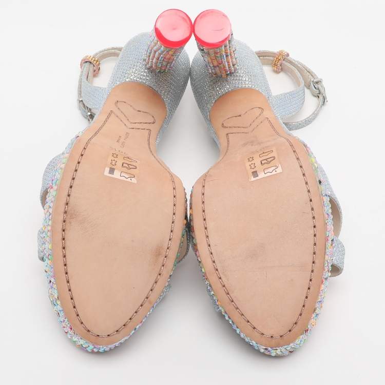 Pre Owned Sophia Webster Loren Dreamy Size 40.5 Blue Lurex Fabric Platform Ankle Strap Sandals