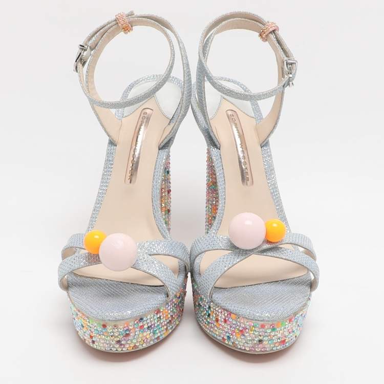 Pre Owned Sophia Webster Loren Dreamy Size 40.5 Blue Lurex Fabric Platform Ankle Strap Sandals