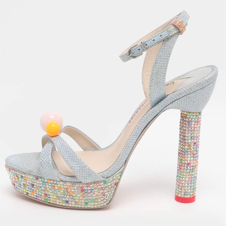 Pre Owned Sophia Webster Loren Dreamy Size 40.5 Blue Lurex Fabric Platform Ankle Strap Sandals