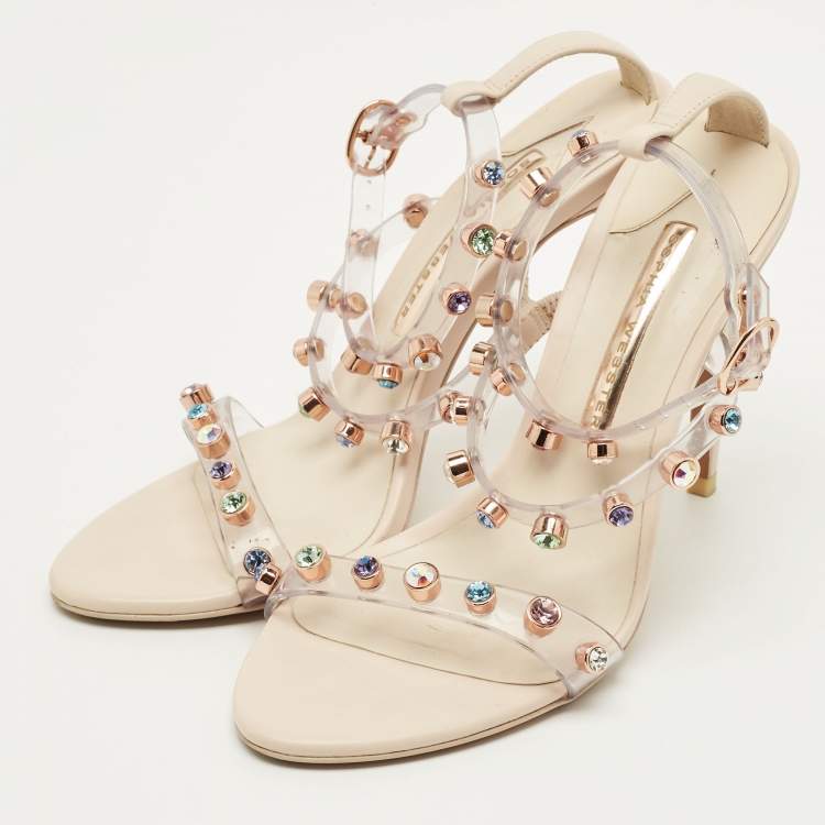 مملوكة مسبقًا Sophia Webster Rosalind Size 37 Transparent/Cream Leather and PVC Crystal Embellished  Ankle Strap Sandals