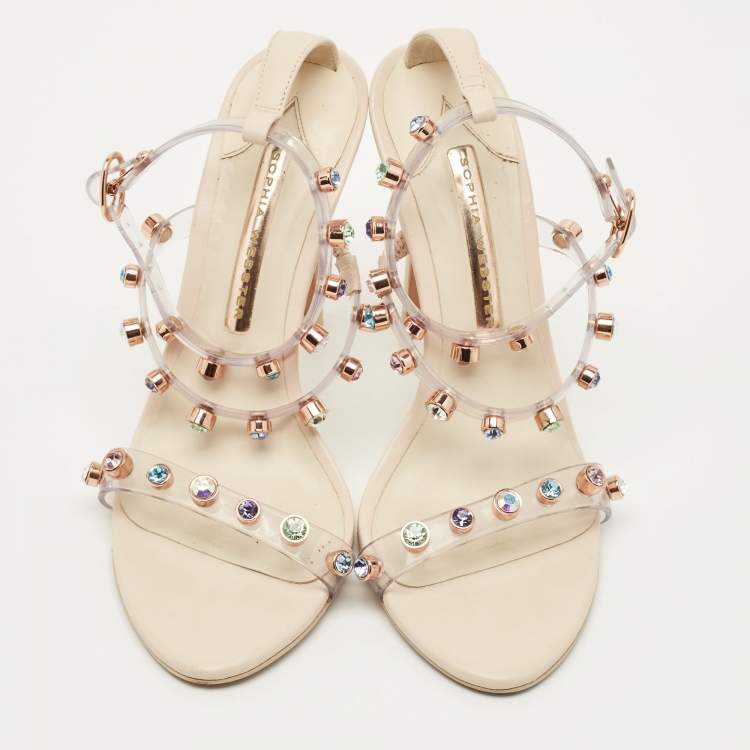 مملوكة مسبقًا Sophia Webster Rosalind Size 37 Transparent/Cream Leather and PVC Crystal Embellished  Ankle Strap Sandals