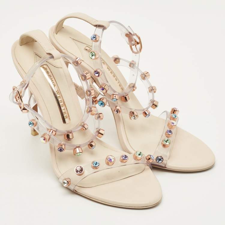 مملوكة مسبقًا Sophia Webster Rosalind Size 37 Transparent/Cream Leather and PVC Crystal Embellished  Ankle Strap Sandals