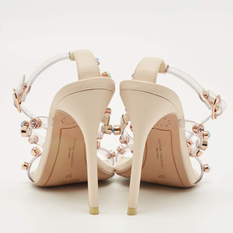 مملوكة مسبقًا Sophia Webster Rosalind Size 37 Transparent/Cream Leather and PVC Crystal Embellished  Ankle Strap Sandals