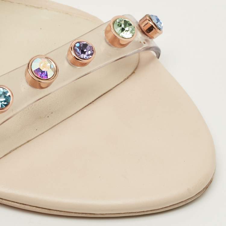 مملوكة مسبقًا Sophia Webster Rosalind Size 37 Transparent/Cream Leather and PVC Crystal Embellished  Ankle Strap Sandals